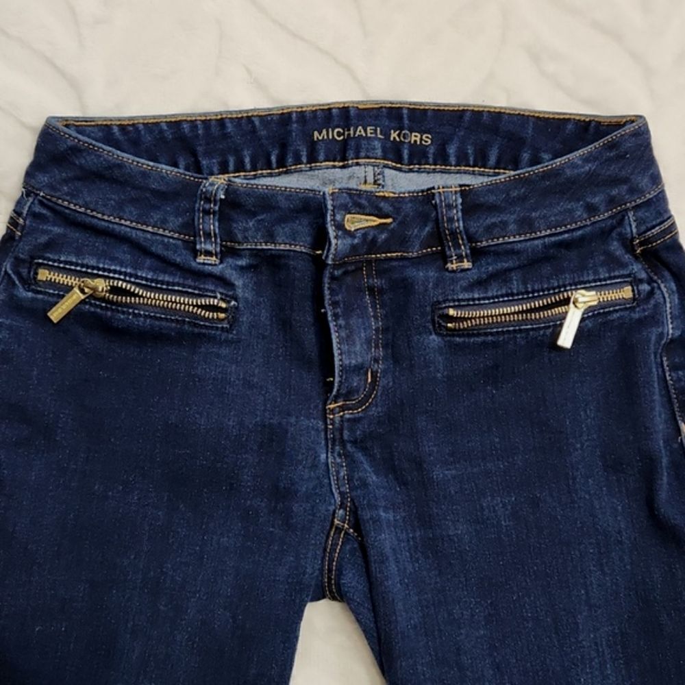 Michael Kors Skinny Jeans Women's Size 2 Dark Wash Gold Zip Pocket Stretch Denim - Picture 4 of 12
